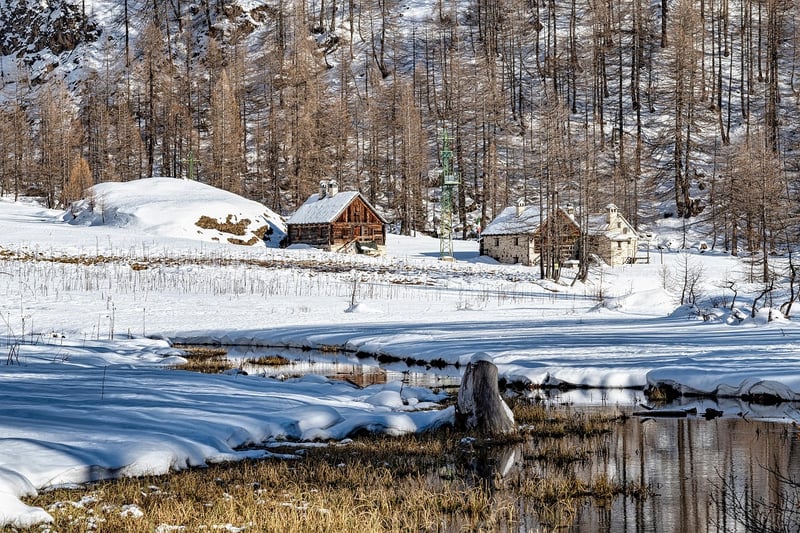 Mountain Cabin in Snow